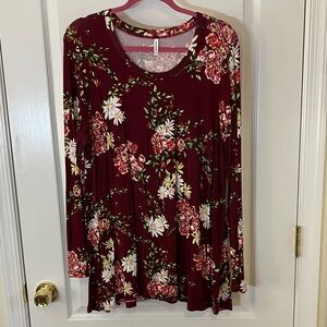 Floral Burgundy Women's Top 2X